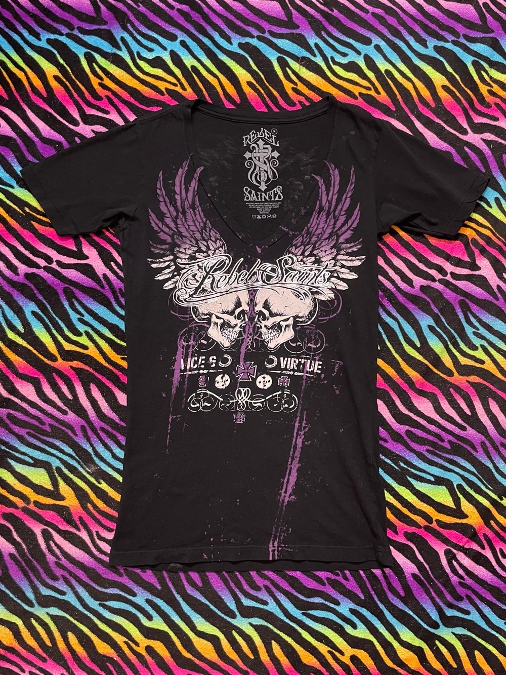 Y2k Rebel Saint by Affliction Women's T-shirt Garage Biker Tattoo
